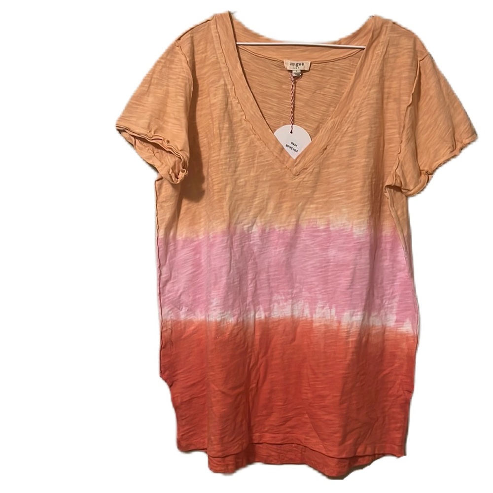 NWOT Umgee, 100% Cotton, Tie Dye, Ruffled Short Sleeves, V-Neck,Top, Multi, L